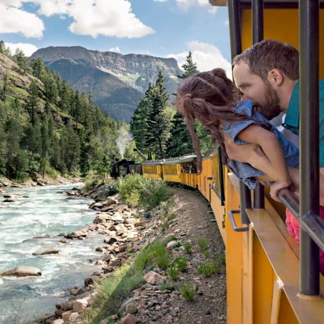 Riding on the Durango & Silverton Narrow Gauge Railroad in Colorado