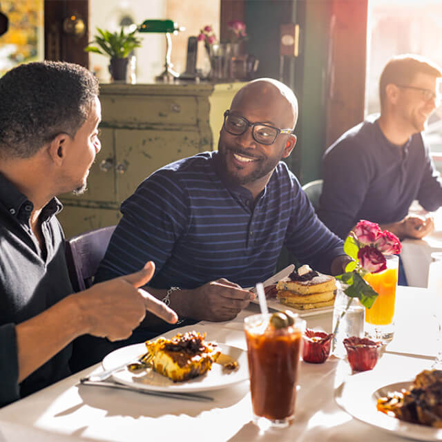 Enjoying brunch in a Covington, Kentucky, restaurant