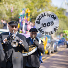 A Mardi Gras band performs in Mobile, Alabama