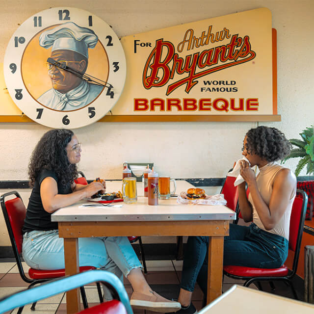 Enjoying a meal at Arthur Bryant's Barbeque in Kansas City, Missouri