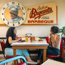 Enjoying a meal at Arthur Bryant's Barbeque in Kansas City, Missouri