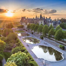 An aerial view of the Biltmore Estate grounds in Asheville, North Carolina