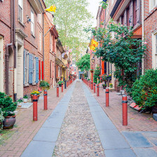 Walking the cobblestone street in Philadelphia, Pennsylvania's Elfreth's Alley