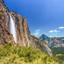 Viewing Upper Yosemite Falls and the Yosemite Valley from Columbia Point in Yosemite National Park, California