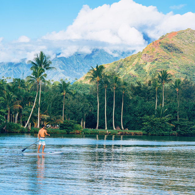 Paddleboarding with breathtaking views of Kauai, Hawaii