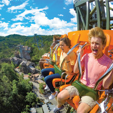 Enjoying thrill rides at the Dollywood amusement park in Pigeon Forge, Tennessee