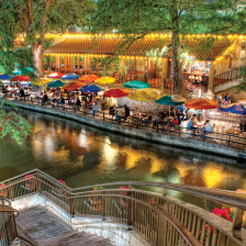 Evening falls on the River Walk in San Antonio, Texas