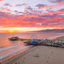 A colorful sunset over the Santa Monica Pier in California