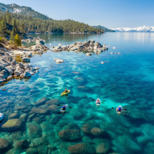 Clear kayaking the turquoise waters of Lake Tahoe, Zephyr Cove, Nevada