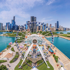 Aerial view of the Centennial Wheel on Navy Pier in Chicago, Illinois