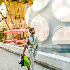 Enjoying sculptures and shopping in the Design District of Miami, Florida